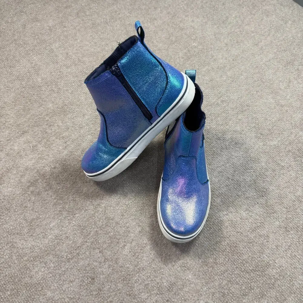 Lands' End Kids Iridescent Blue Purple Chelsea Sneaker Boots - Size 4M - Picture 2 of 6